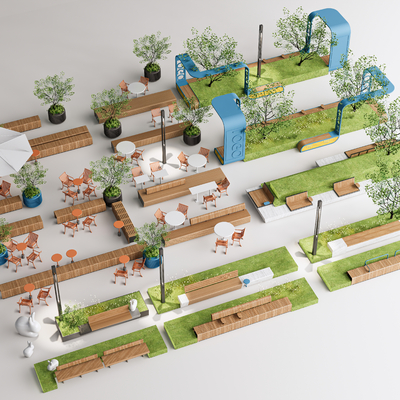  现代景观座椅 商业坐凳su模型 