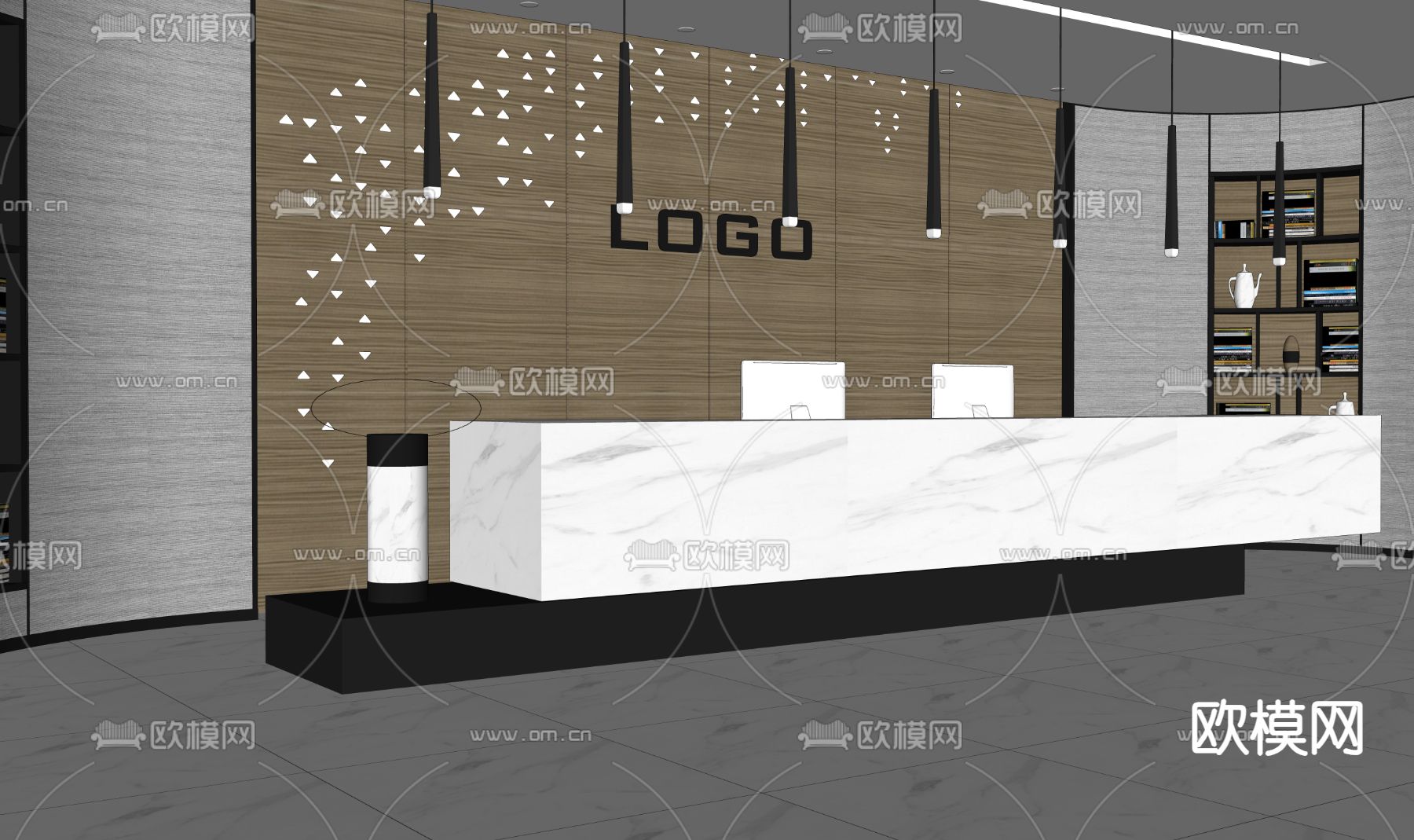 现代公司前台su模型下载（渲染图1）