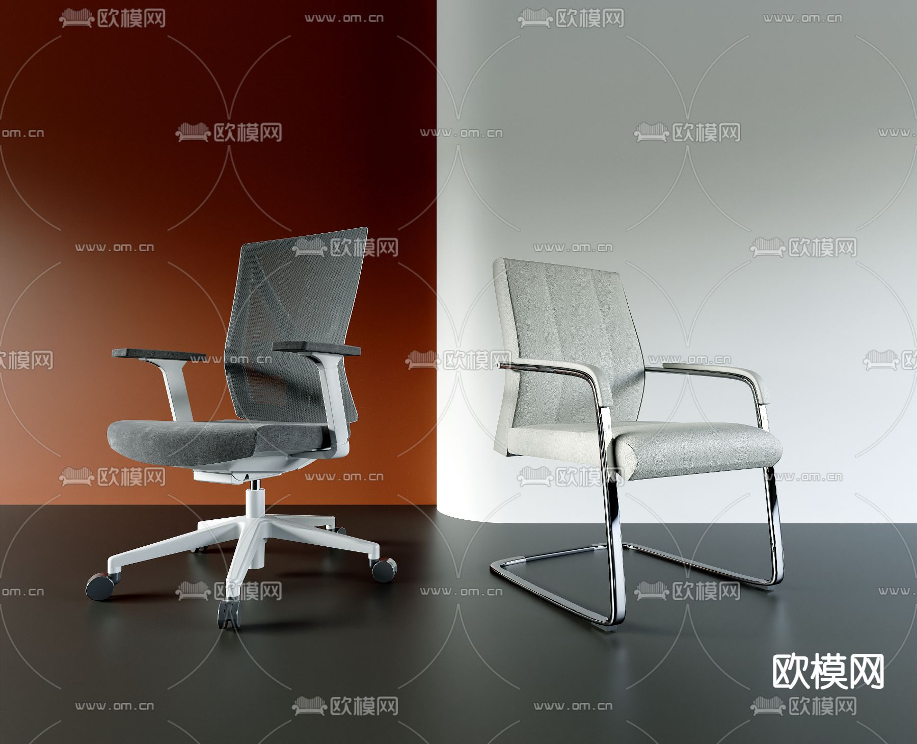 网布办公椅 班前椅 职员椅3d模型下载