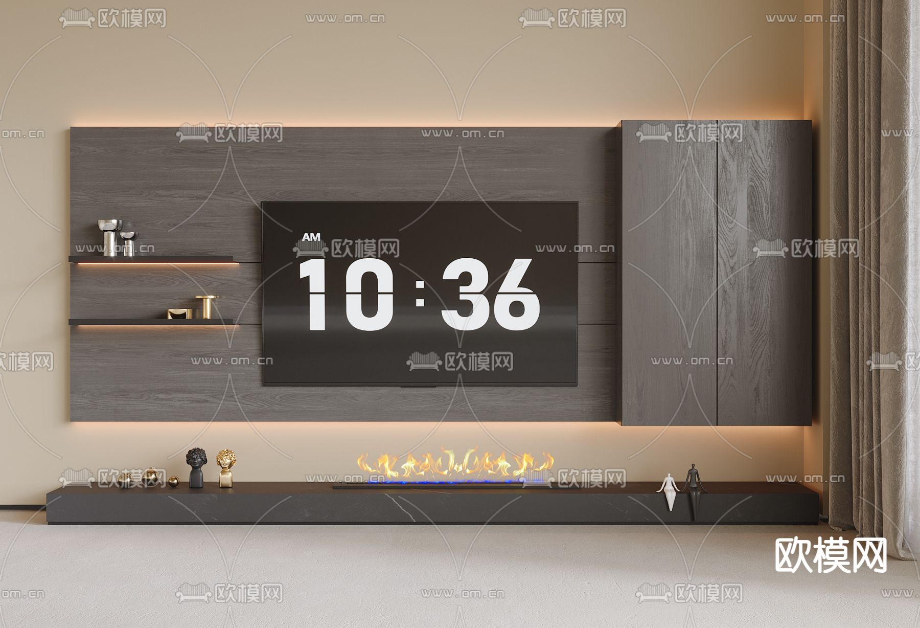 北欧电视背景 电视墙3d模型下载