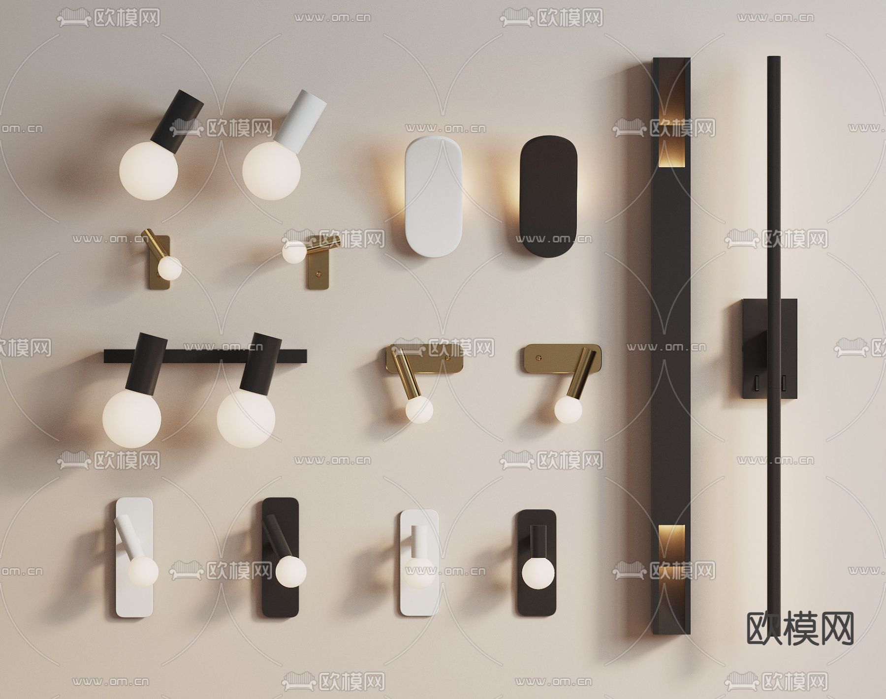 简约壁灯 线性壁灯 墙灯3d模型下载