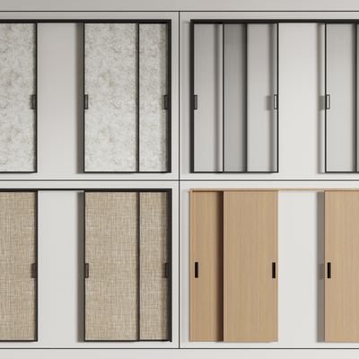 现代玻璃推拉门 夹丝玻璃门 移门 折叠门su模型