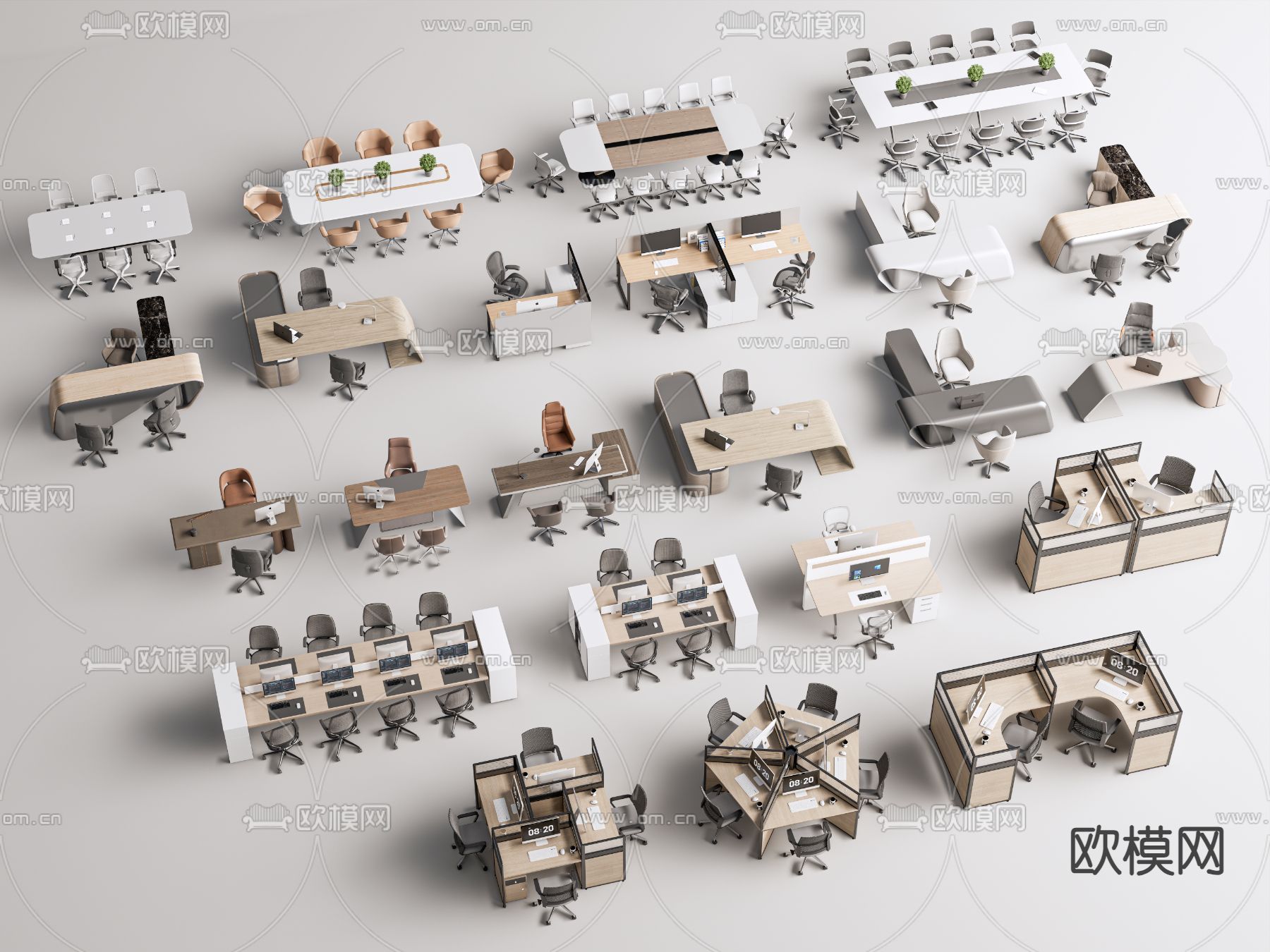 经理办公桌 会议桌椅su模型下载（渲染图2）