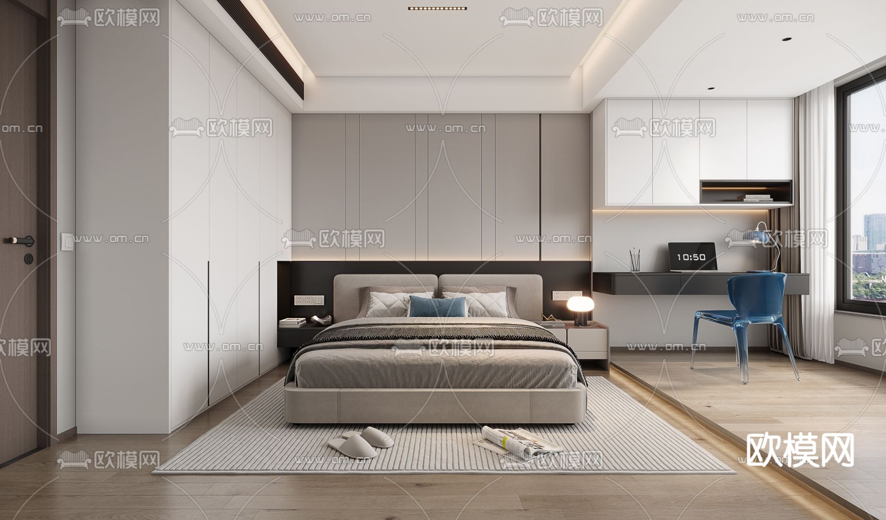 现代卧室 主人房3d模型下载