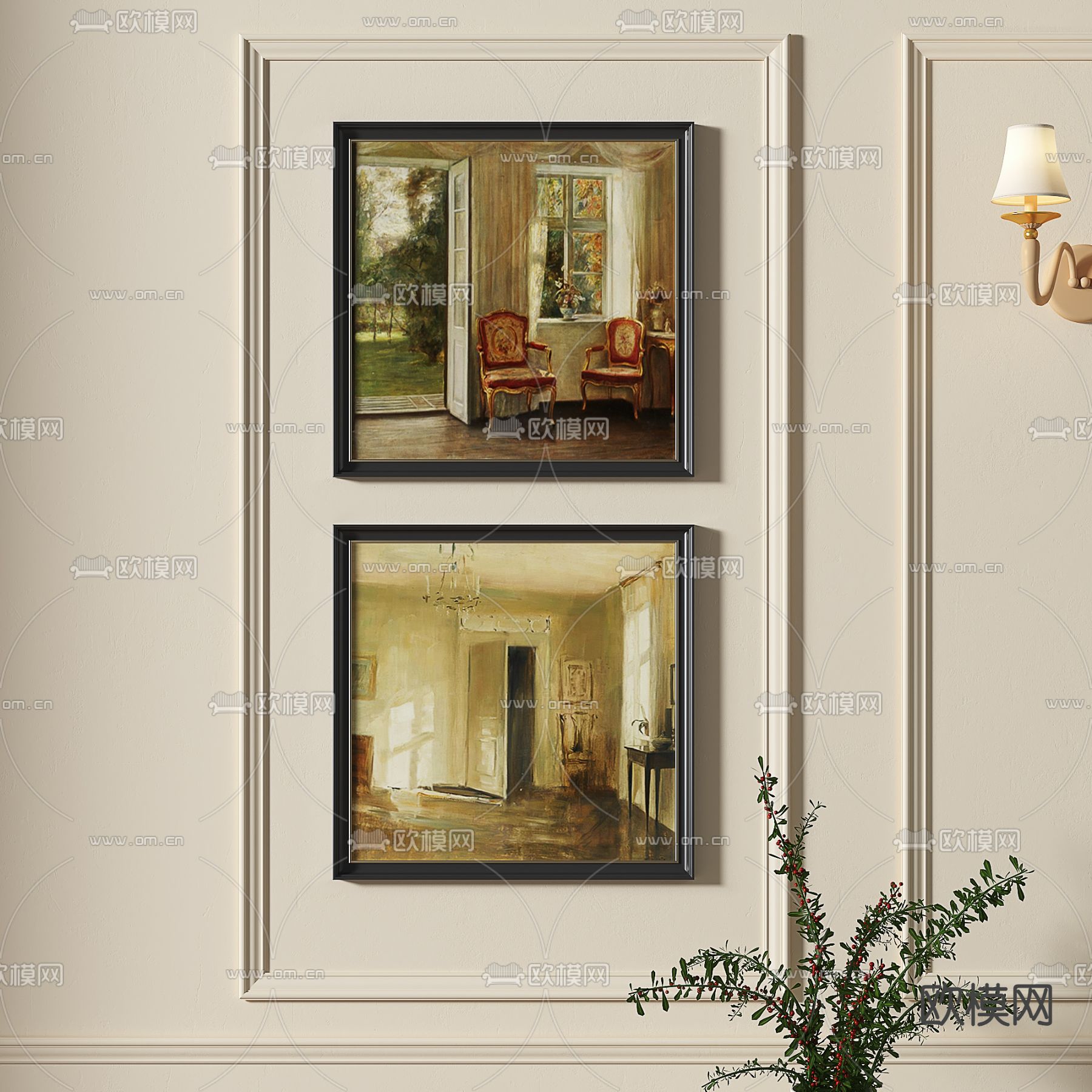 美式复古画 油画 装饰画3d模型下载