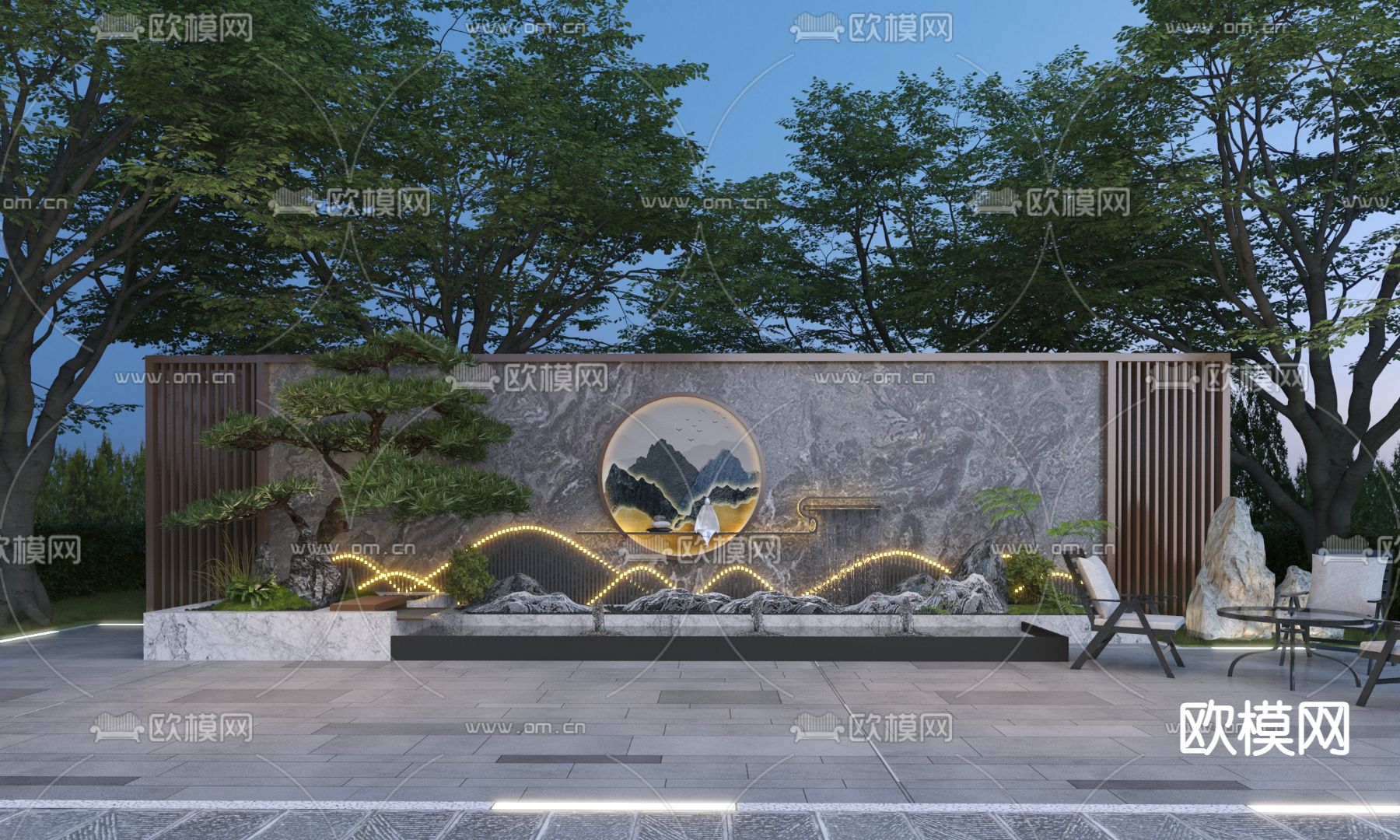 流水景墙 围墙 喷泉瀑布3d模型下载