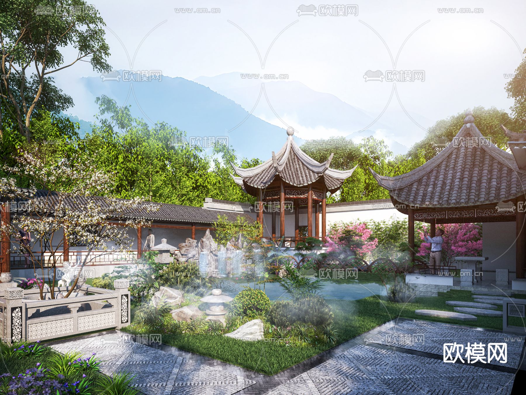 山庄内部 园林景观3d模型下载