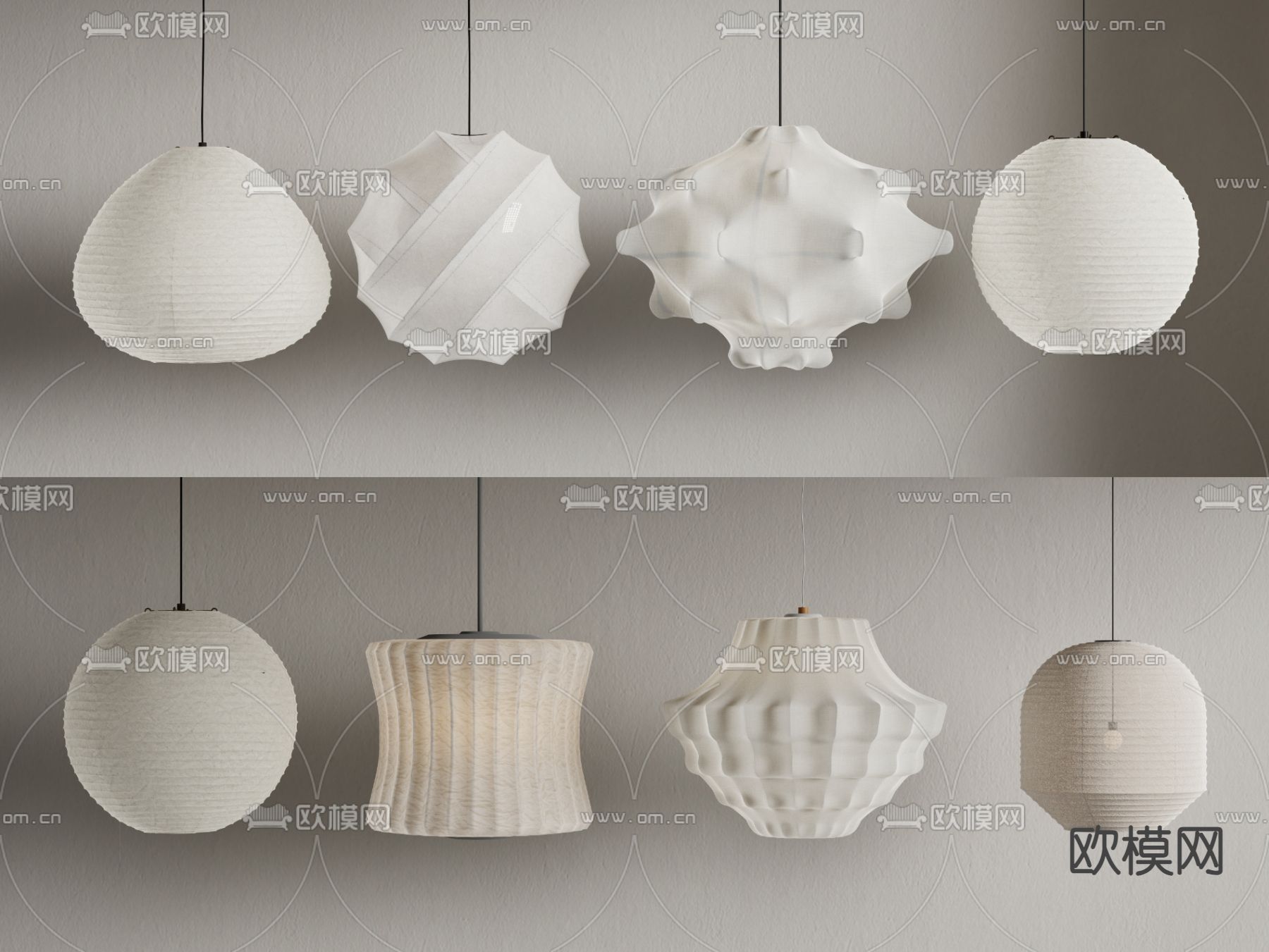 日式和纸吊灯su模型下载（渲染图2）