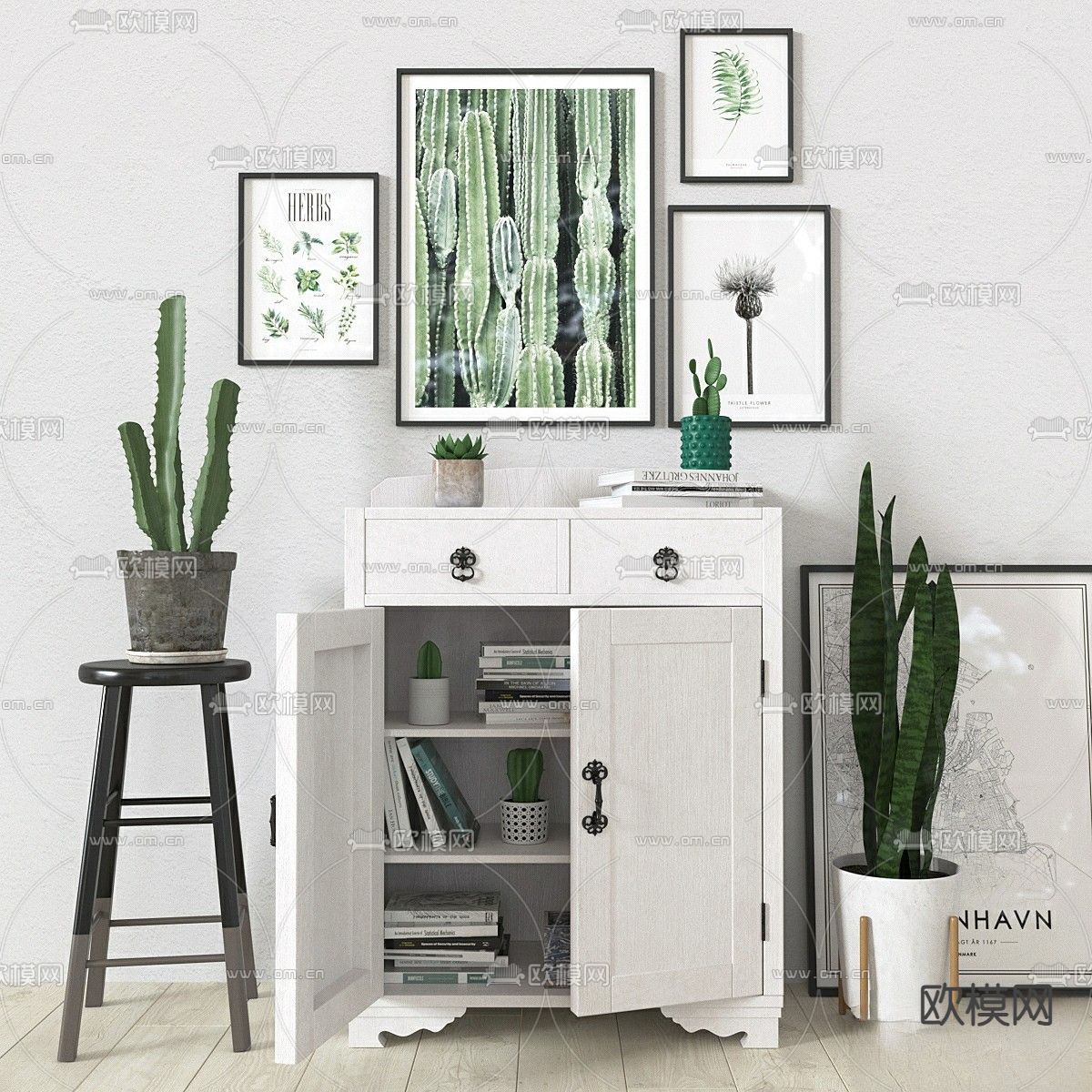 书柜 矮柜3d模型下载（渲染图1）