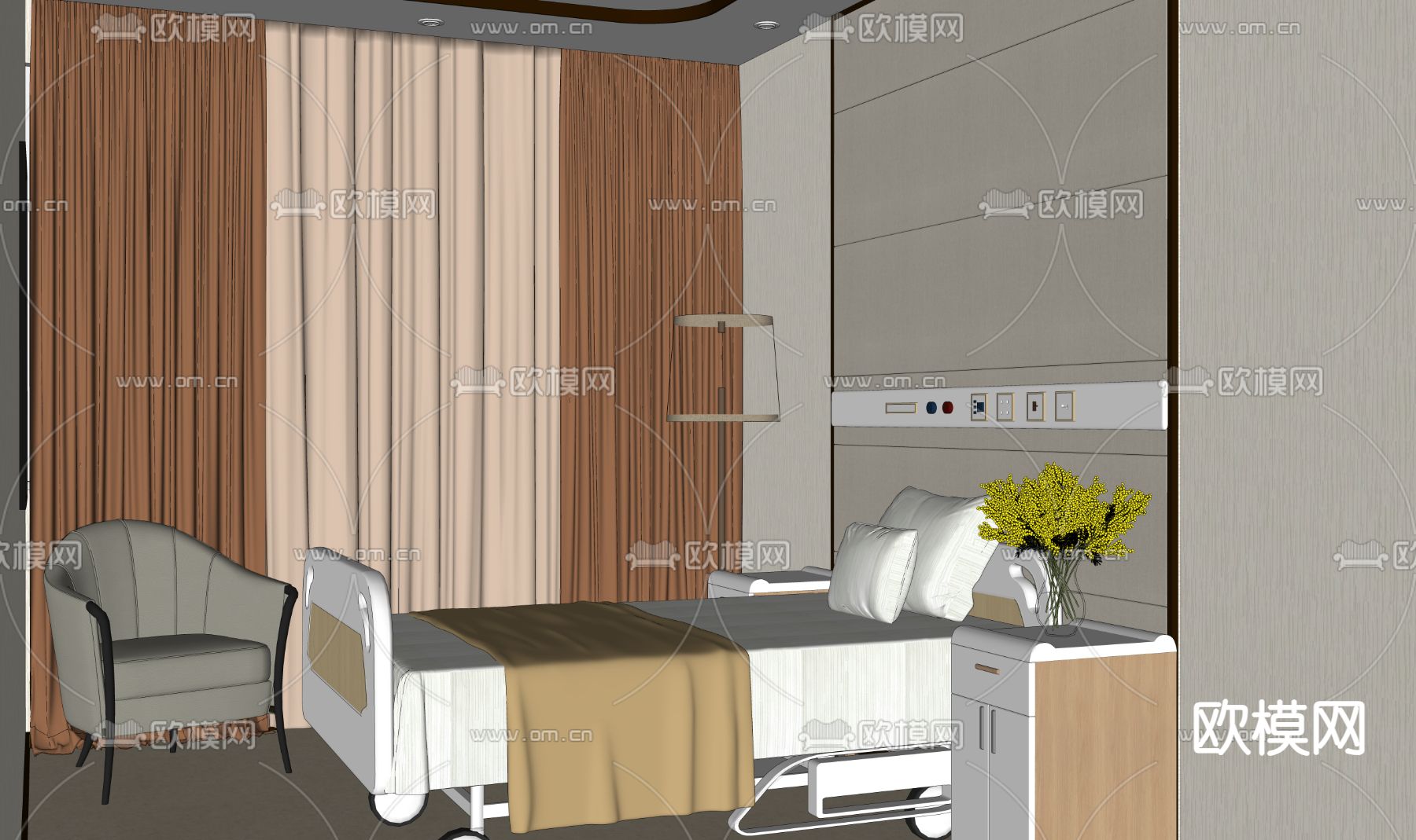 现代医院VIP病房su模型下载（渲染图1）