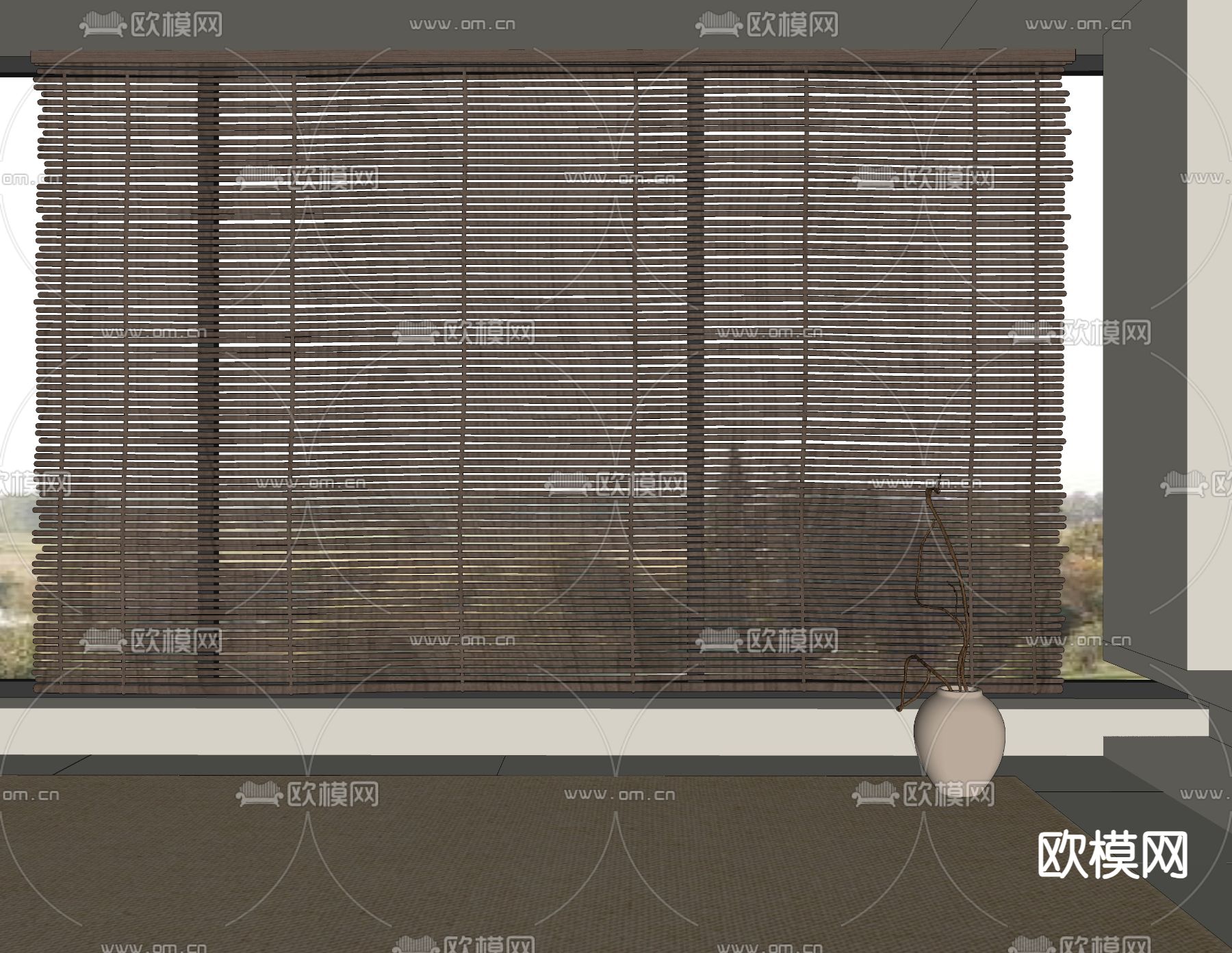 中式卷帘 竹帘 遮光窗帘su模型下载（渲染图1）