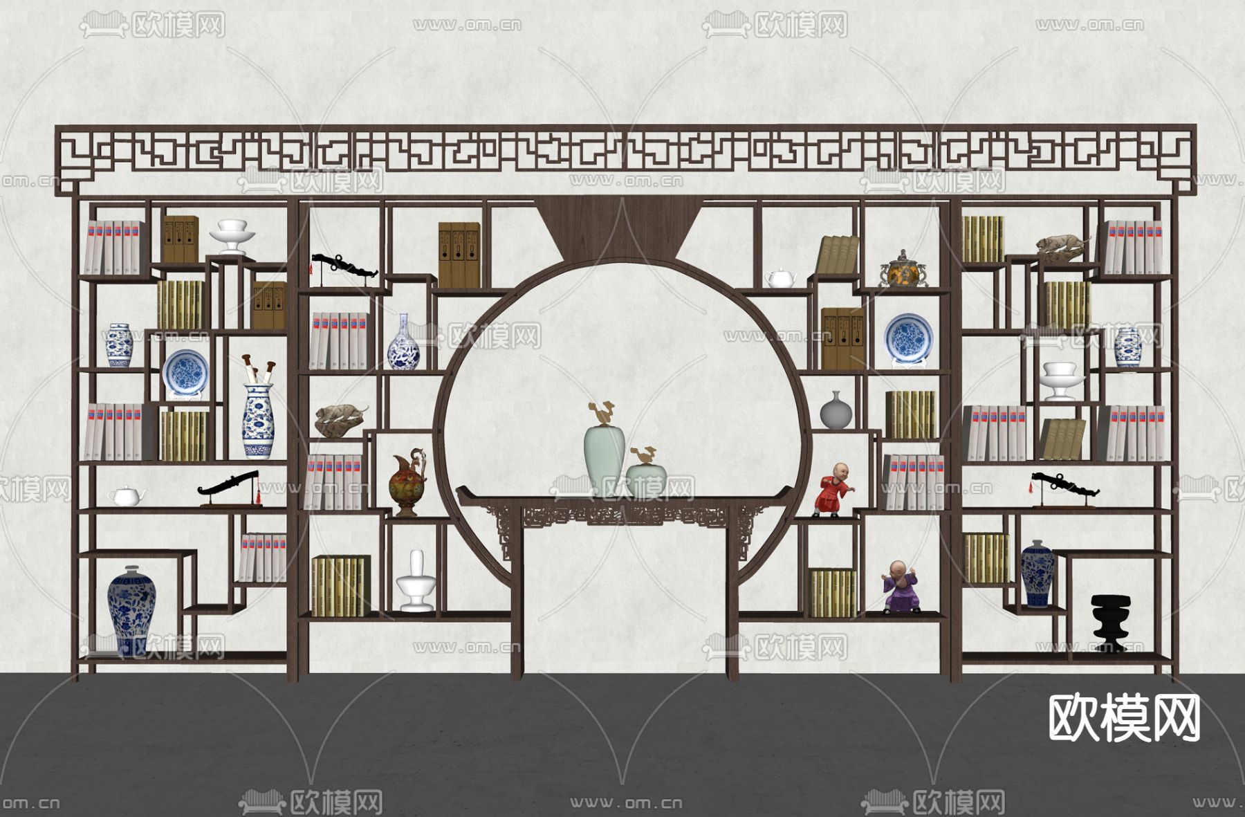 新中式博古架 装饰架su模型下载（渲染图2）