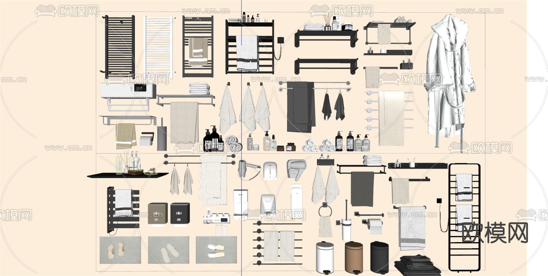 现代毛巾架 置物架 挂衣钩 卫浴用品su模型下载（渲染图1）