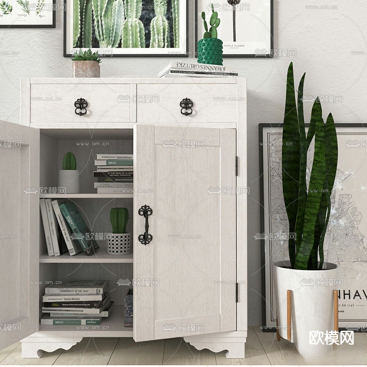 书柜 矮柜3d模型下载（渲染图3）