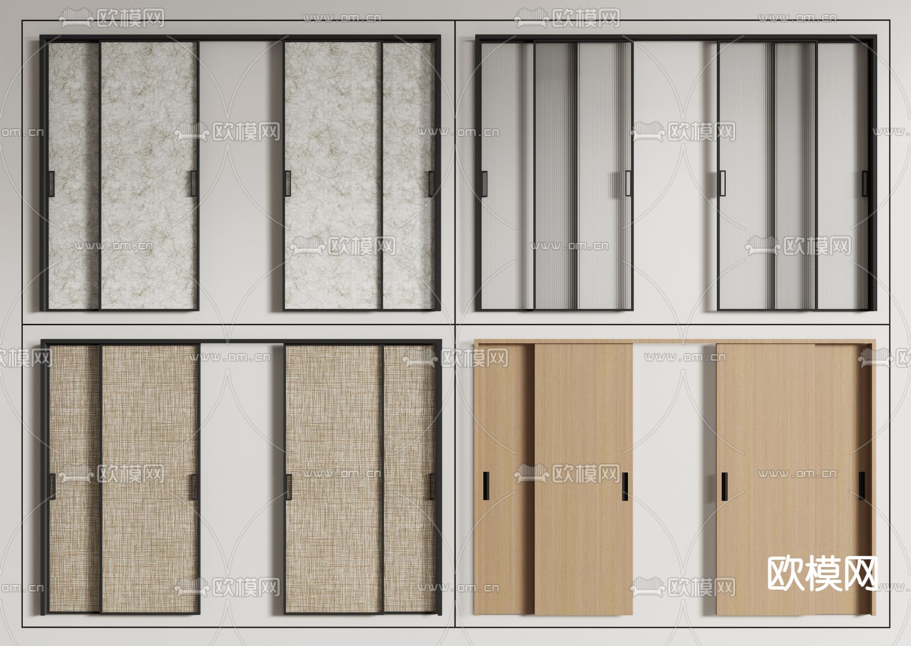 现代玻璃推拉门 夹丝玻璃门 移门 折叠门su模型