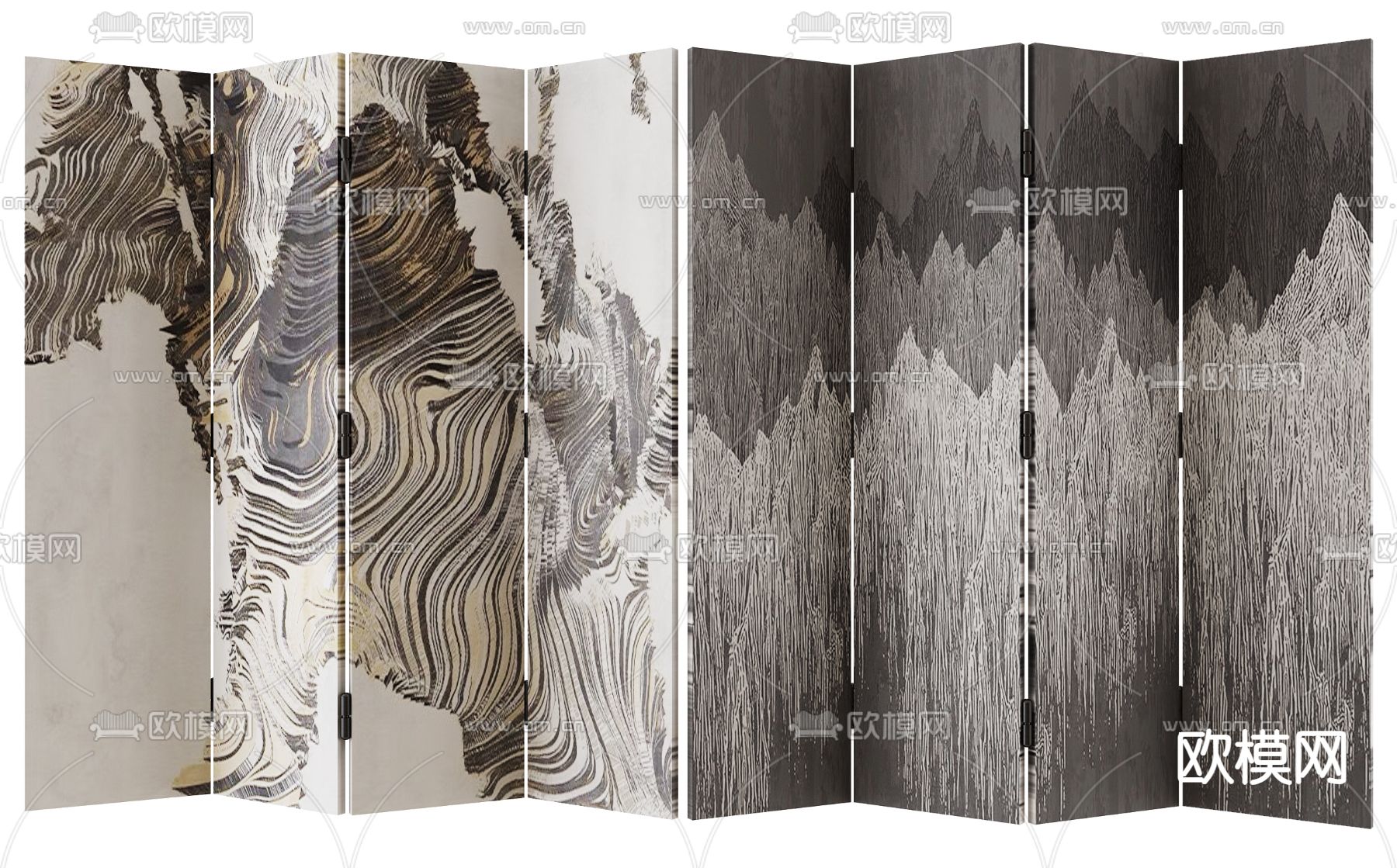 中古风屏风 隔断3d模型下载