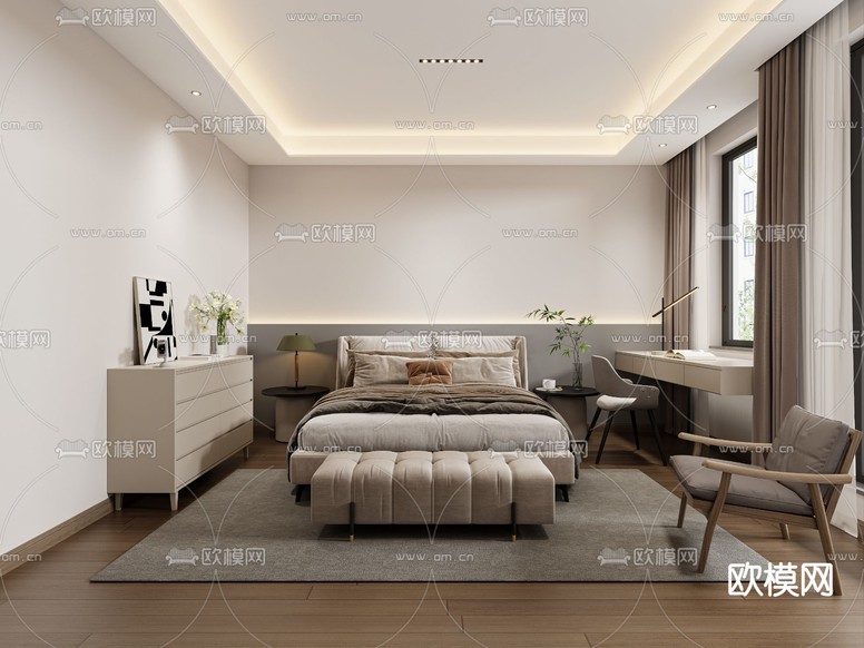 现代卧室 次卧免费3d模型下载
