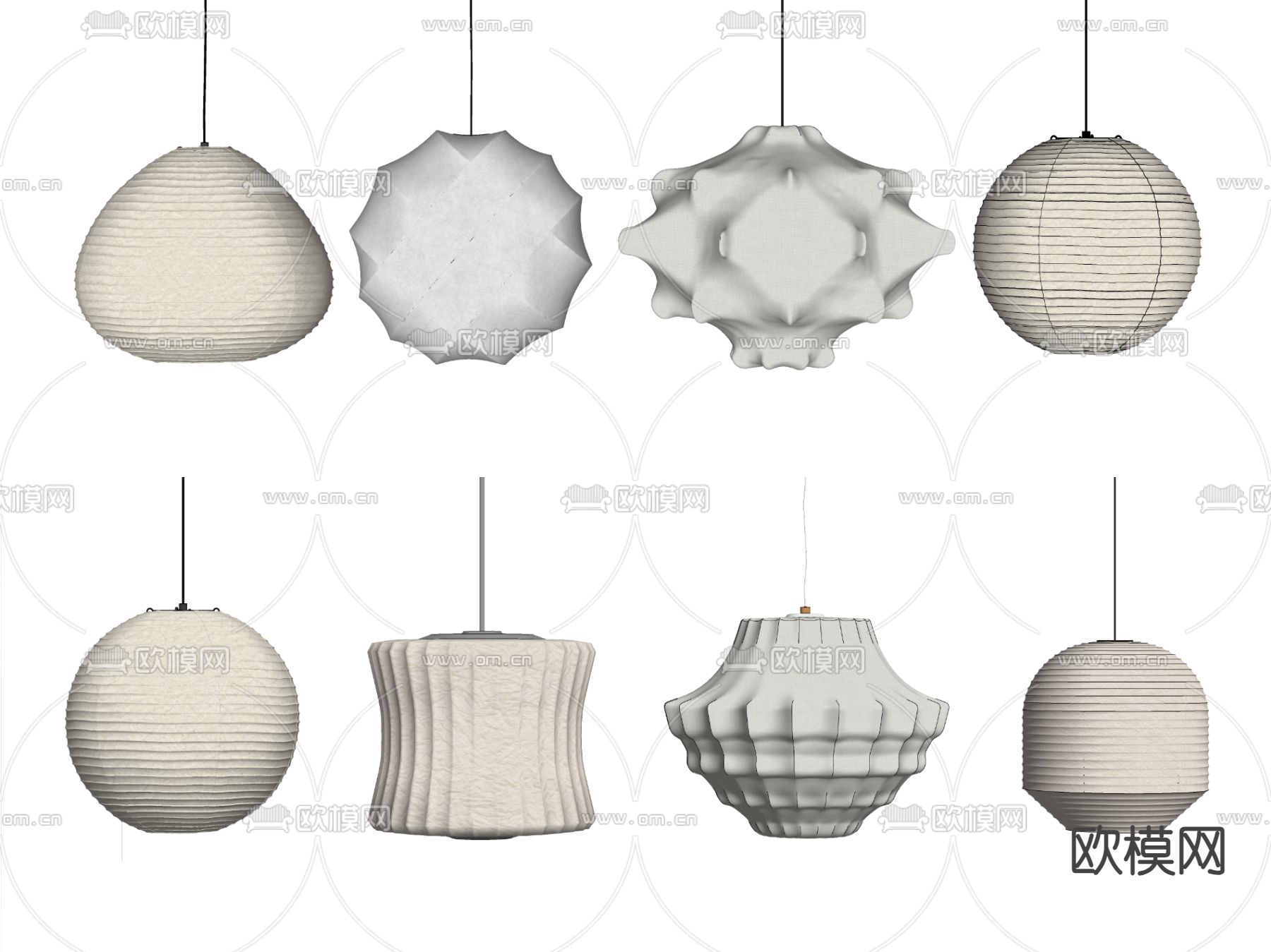 日式和纸吊灯su模型下载（渲染图1）