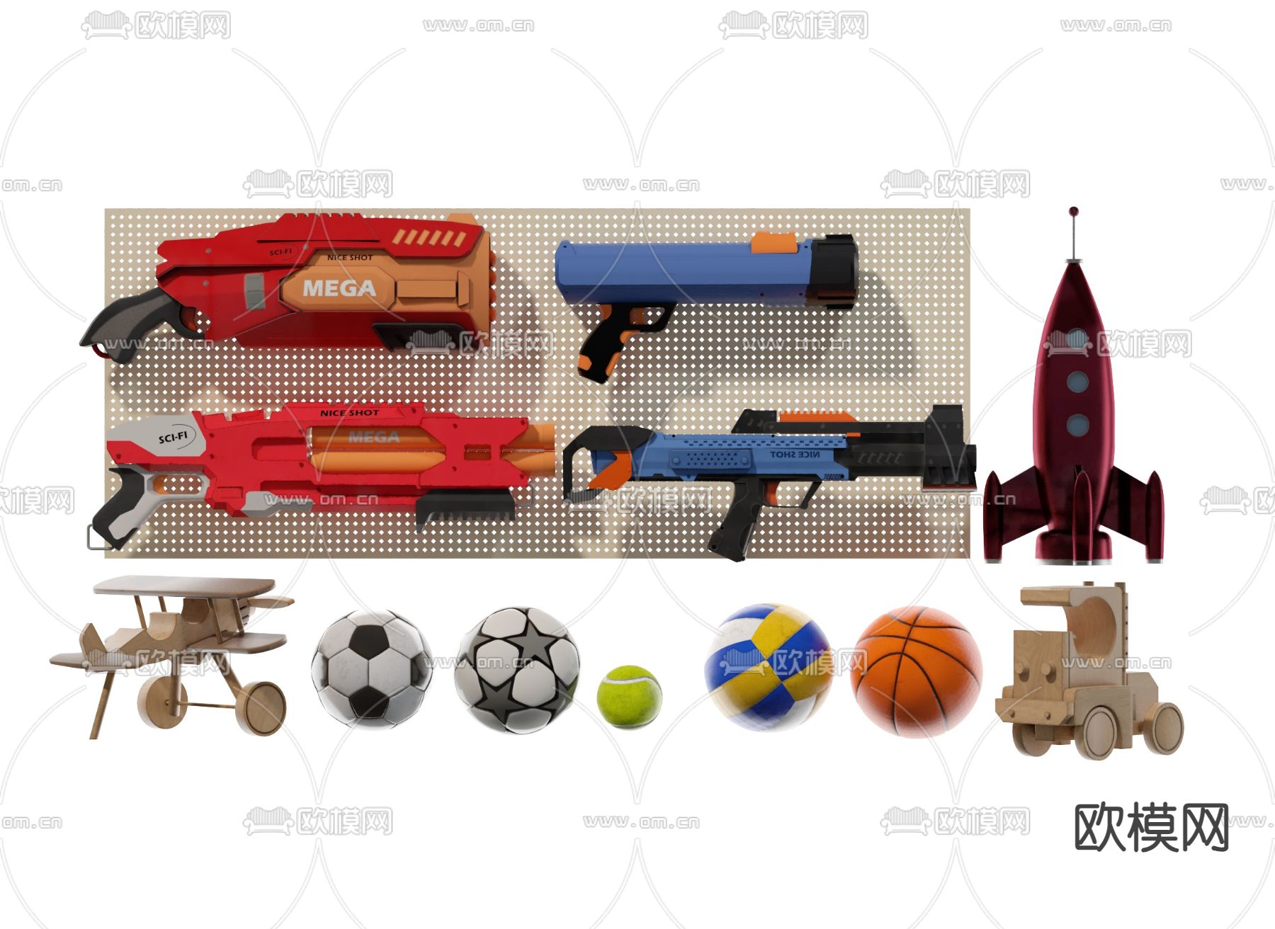现代儿童玩具球类su模型下载（渲染图2）