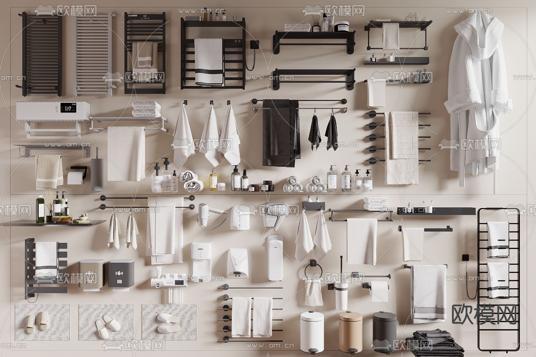 现代毛巾架 置物架 挂衣钩 卫浴用品su模型下载（渲染图2）