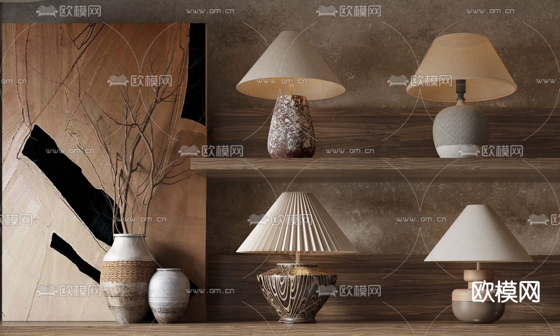 侘寂台灯 陶罐台灯3d模型下载（渲染图2）