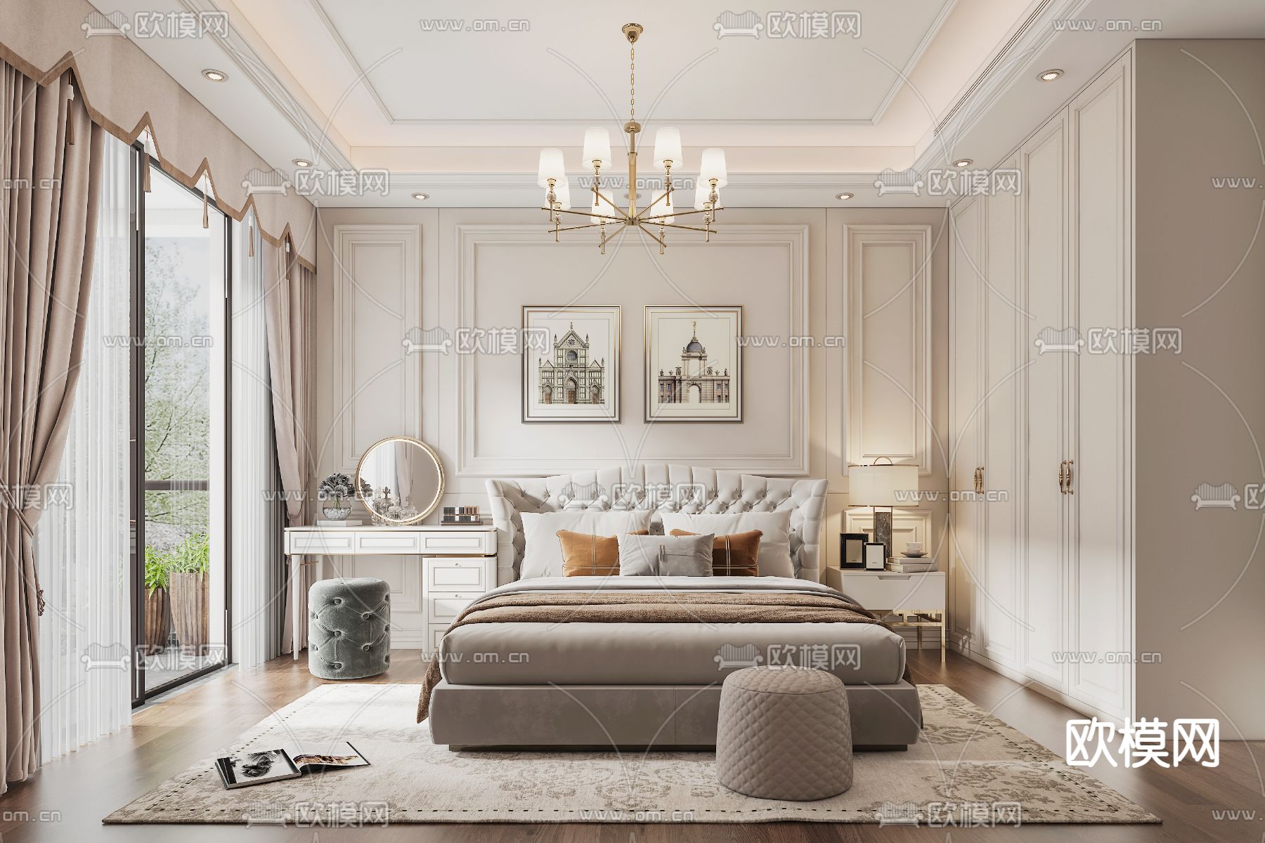 简欧卧室 主卧 主人房3d模型下载