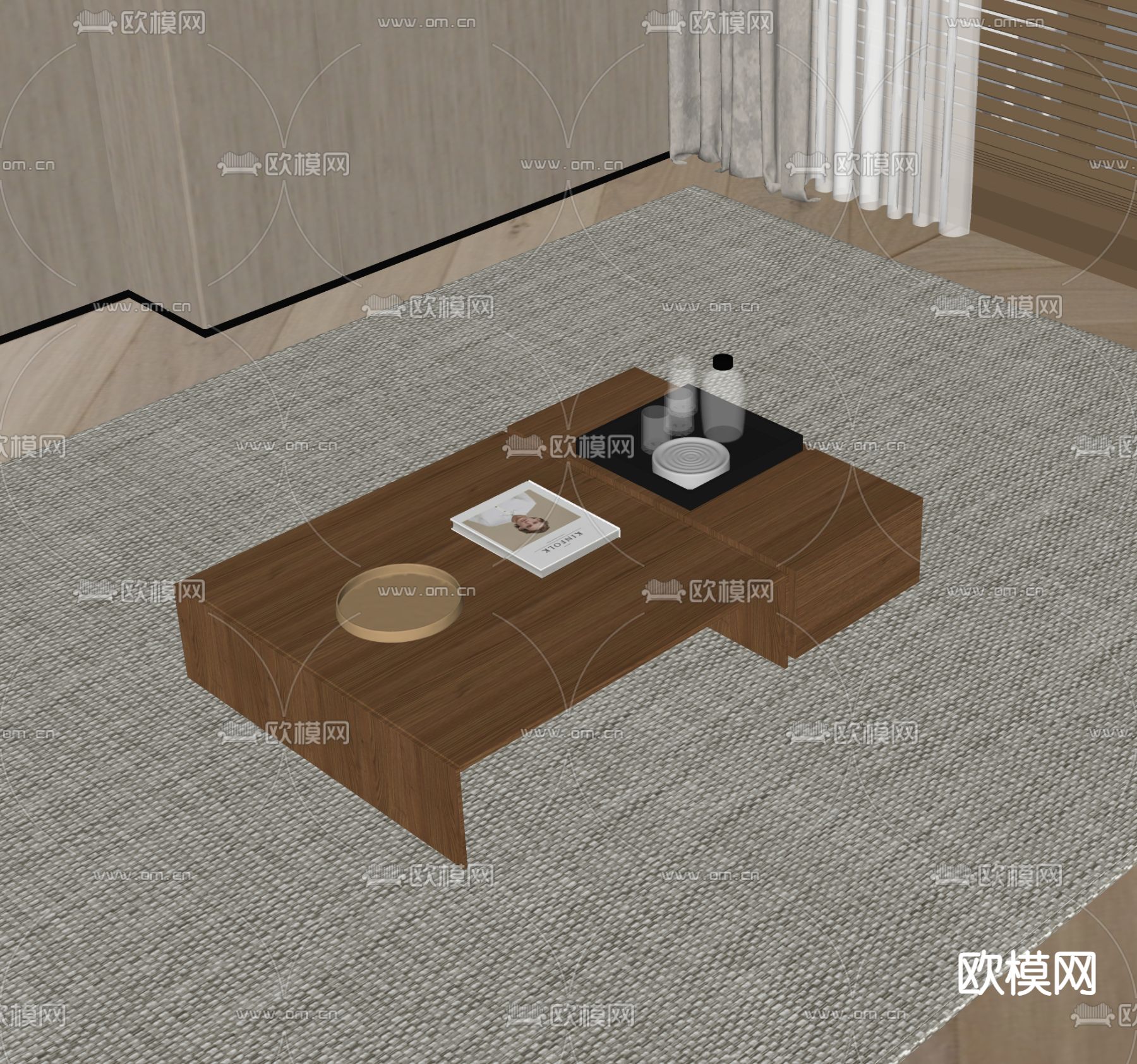 现代茶几su模型下载（渲染图1）