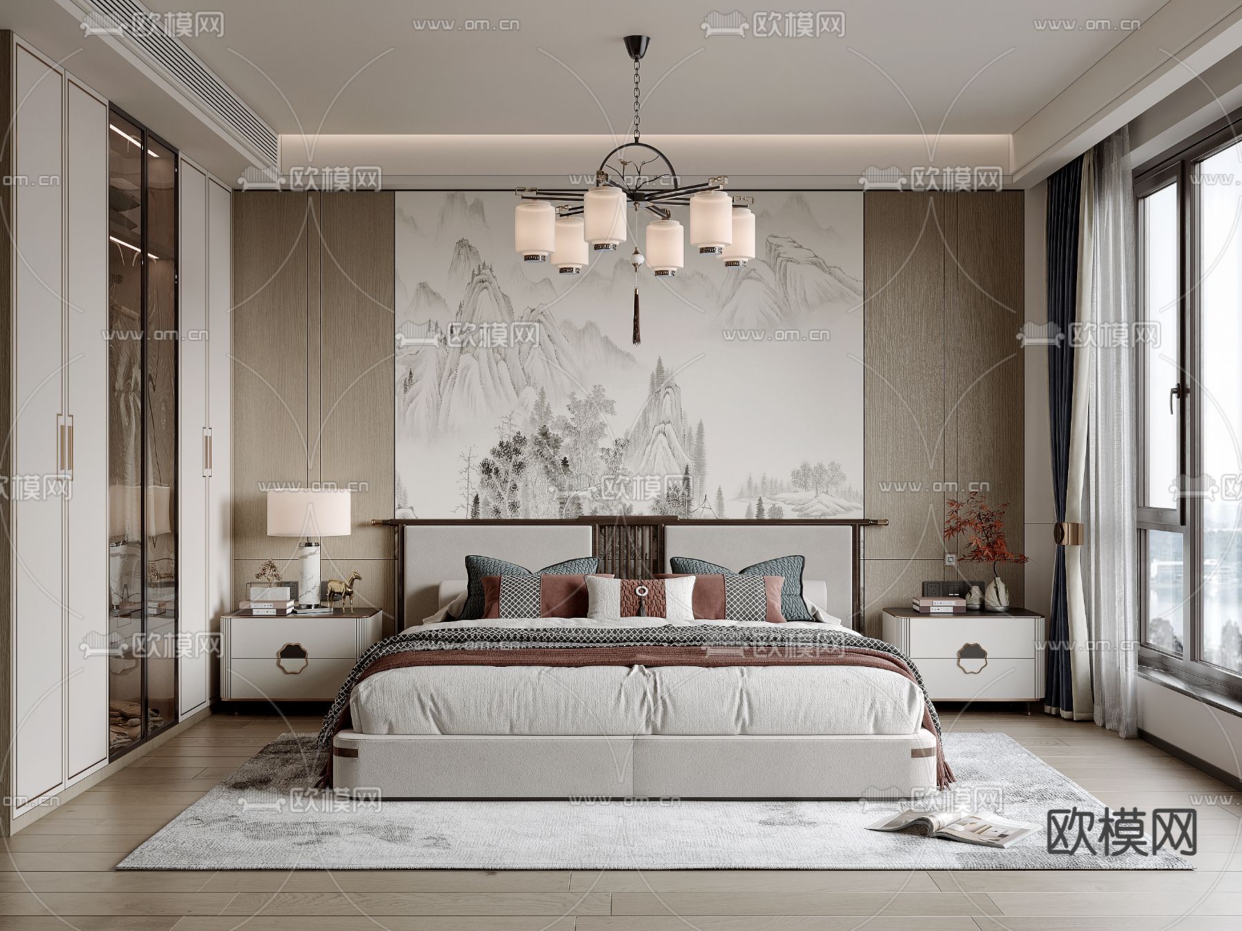 新中式卧室 主人房3d模型下载