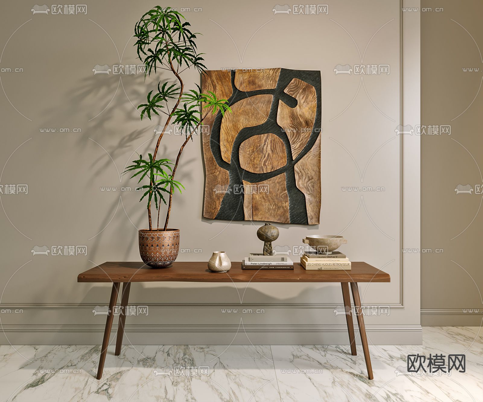 中古风端景台 条案 挂画3d模型下载