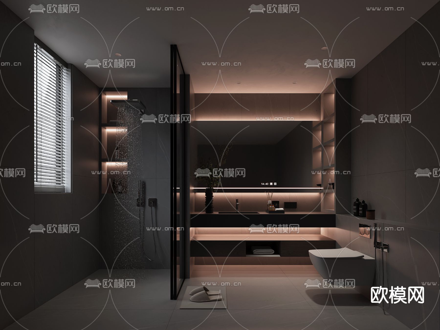 暗黑风洗手间 浴室 卫生间3d模型下载