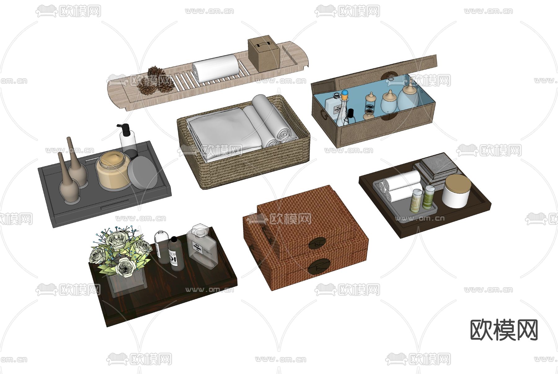 卫生间托盘摆件 洗浴用品su模型下载（渲染图1）
