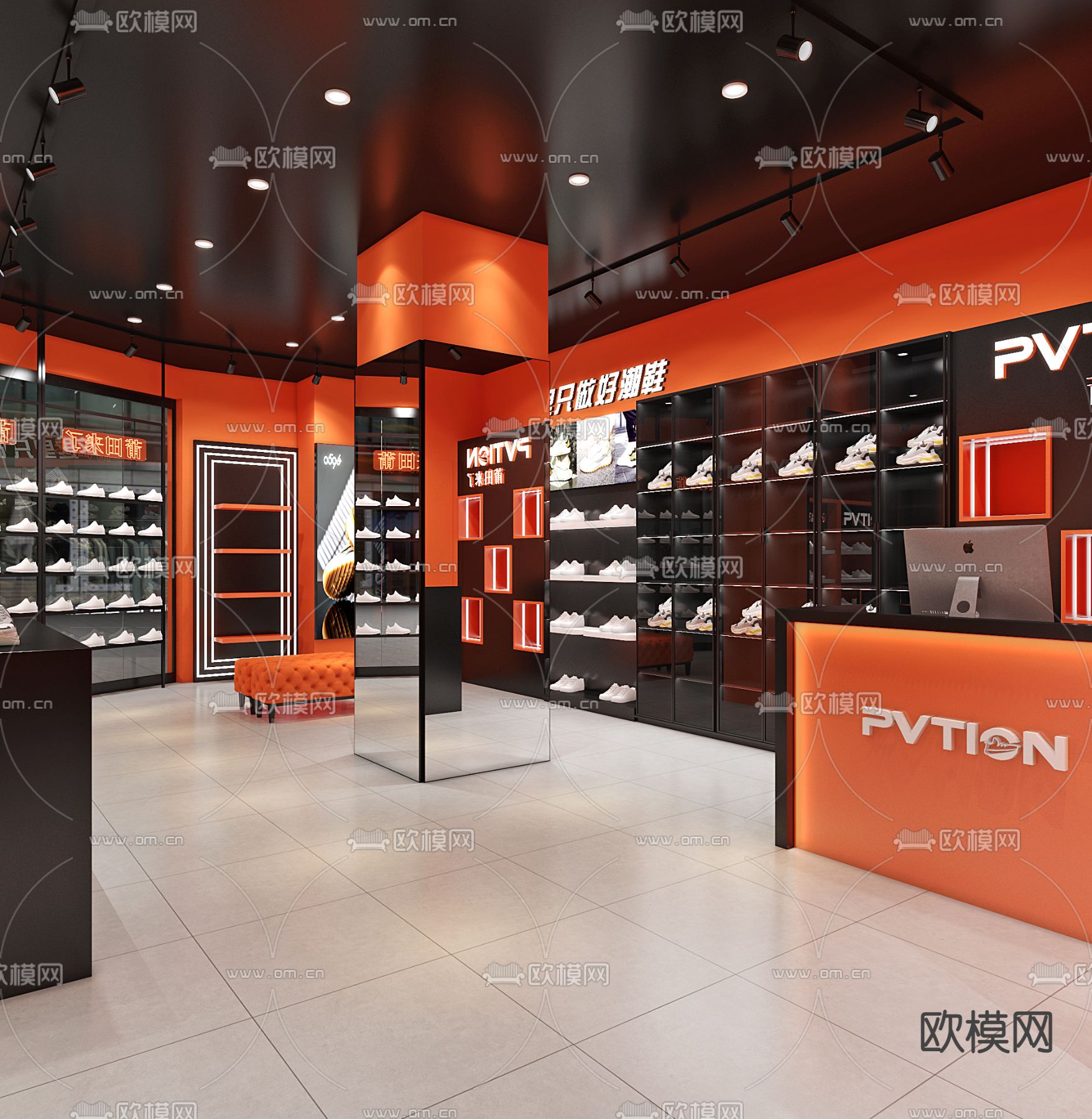 现代鞋店 潮鞋专卖店3d模型下载（渲染图3）