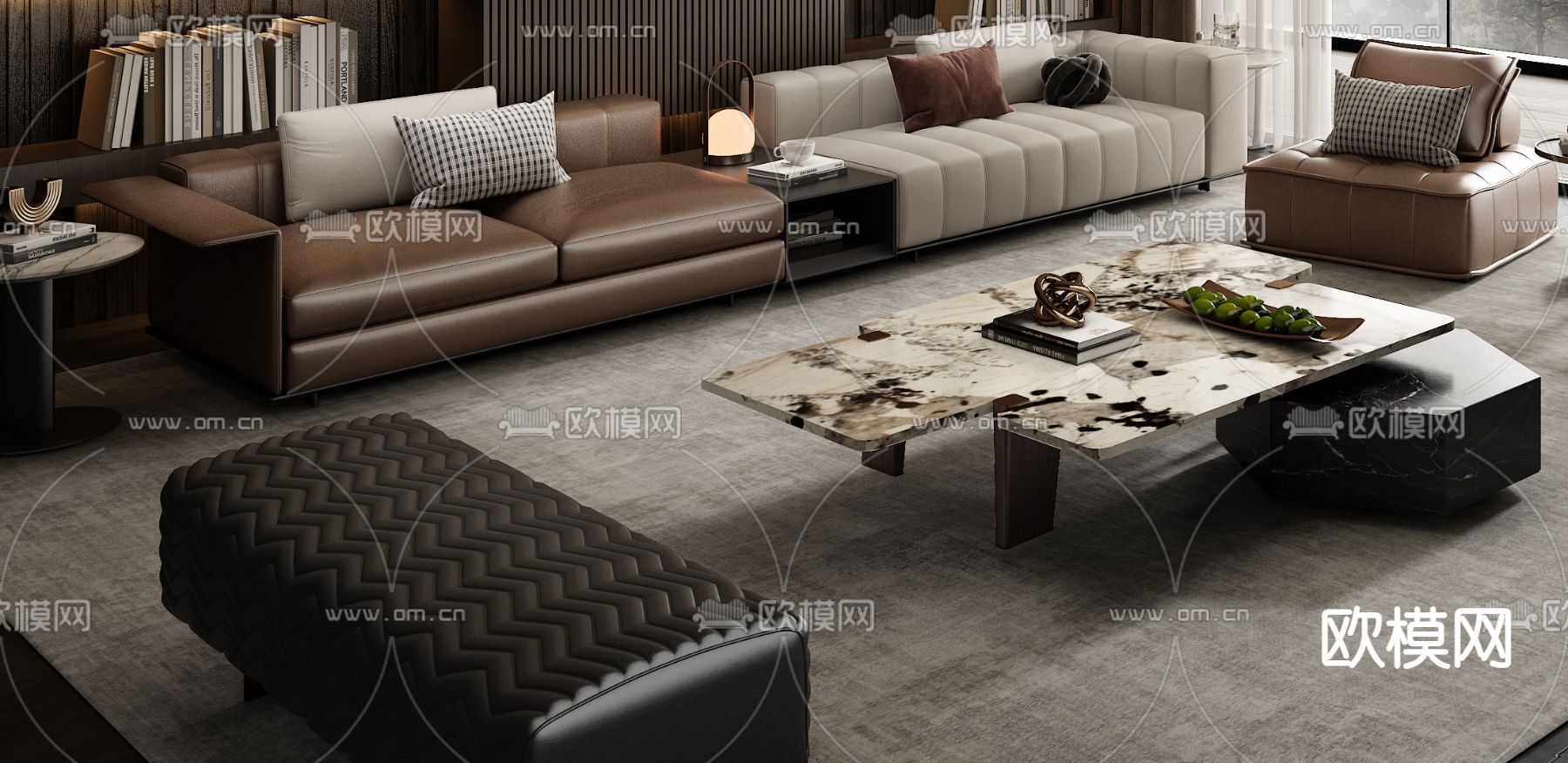 Minotti 米洛提 现代组合沙发 皮沙发3d模型下载（渲染图2）