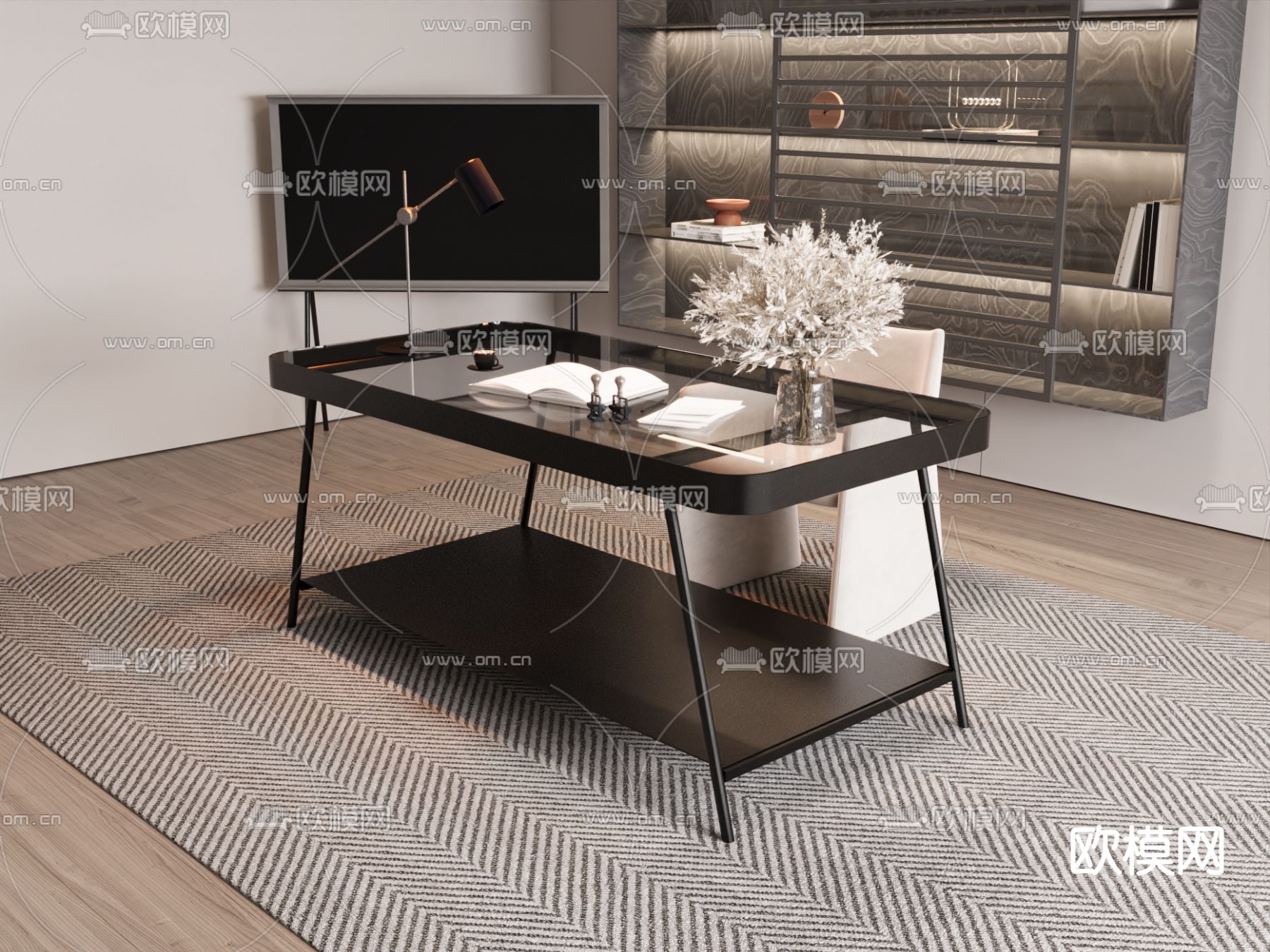 现代书桌 学习桌 写字台3d模型下载