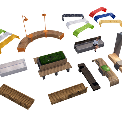  现代景观座椅 户外座椅 公共座椅su模型 