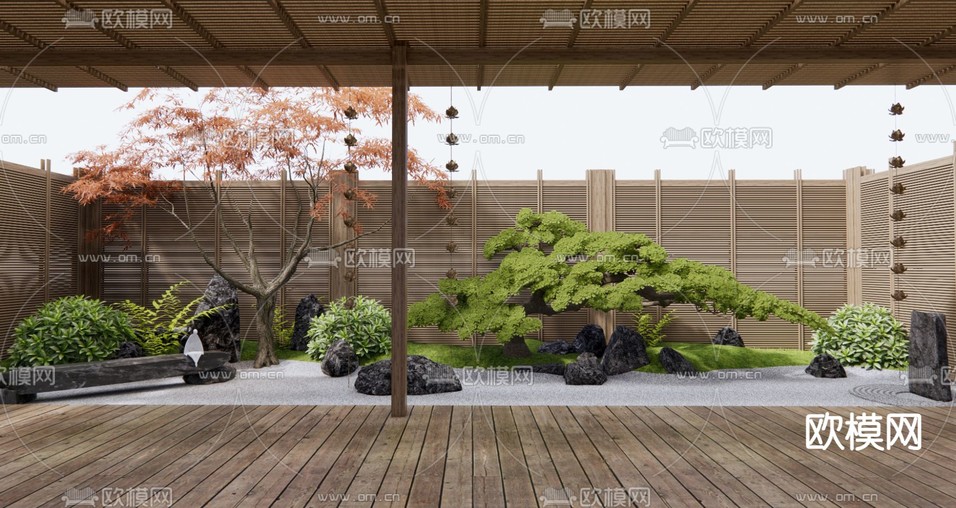 日式庭院景观 别墅花园3d模型下载(渲染图1)