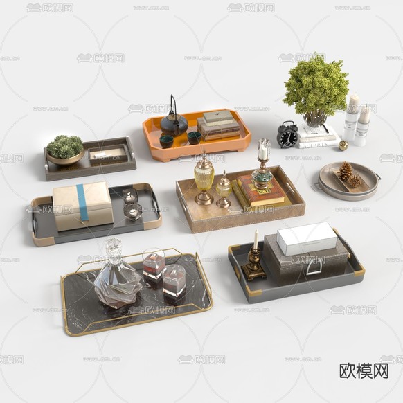 现代装饰品 摆件 托盘 烛台灯3d模型下载