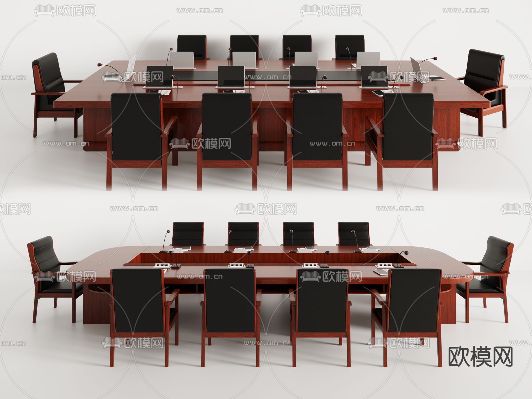 中式会议桌 会议台3d模型下载