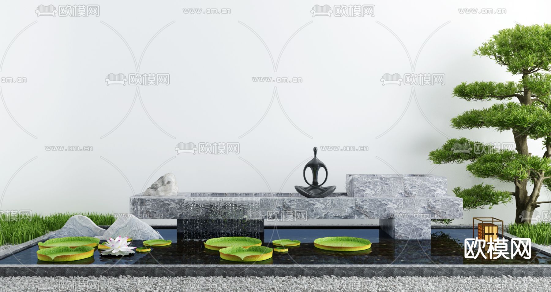 水景小品 荷花池 流水瀑布3d模型下载