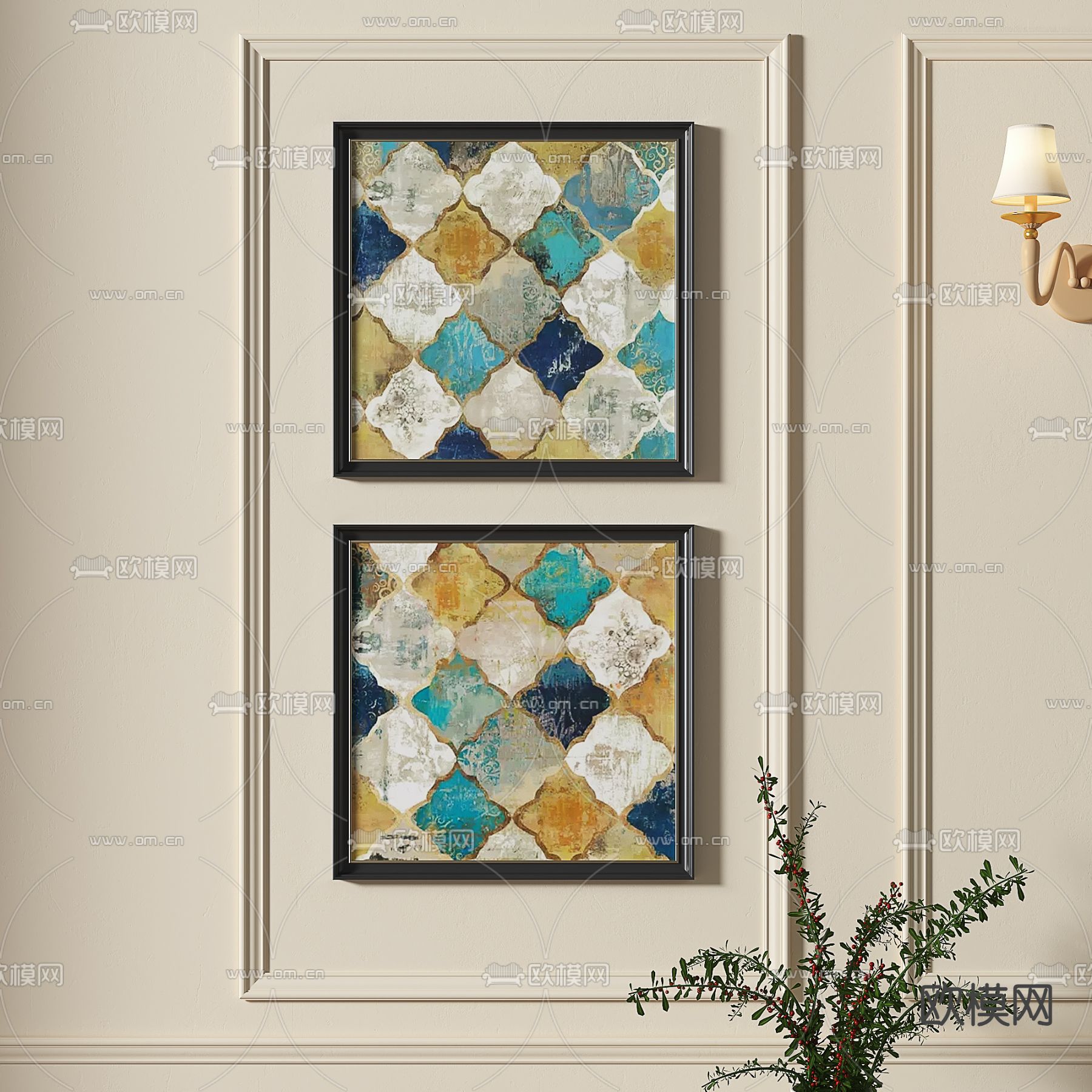 法式挂画 组合画 中国风装饰画3d模型下载