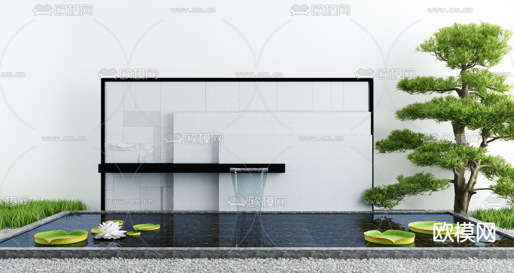景观小品 流水景墙 荷花池3d模型下载
