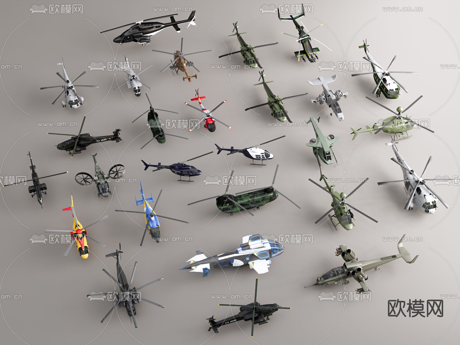 攻击机 救援直升机 客机 运输机su模型下载（渲染图2）