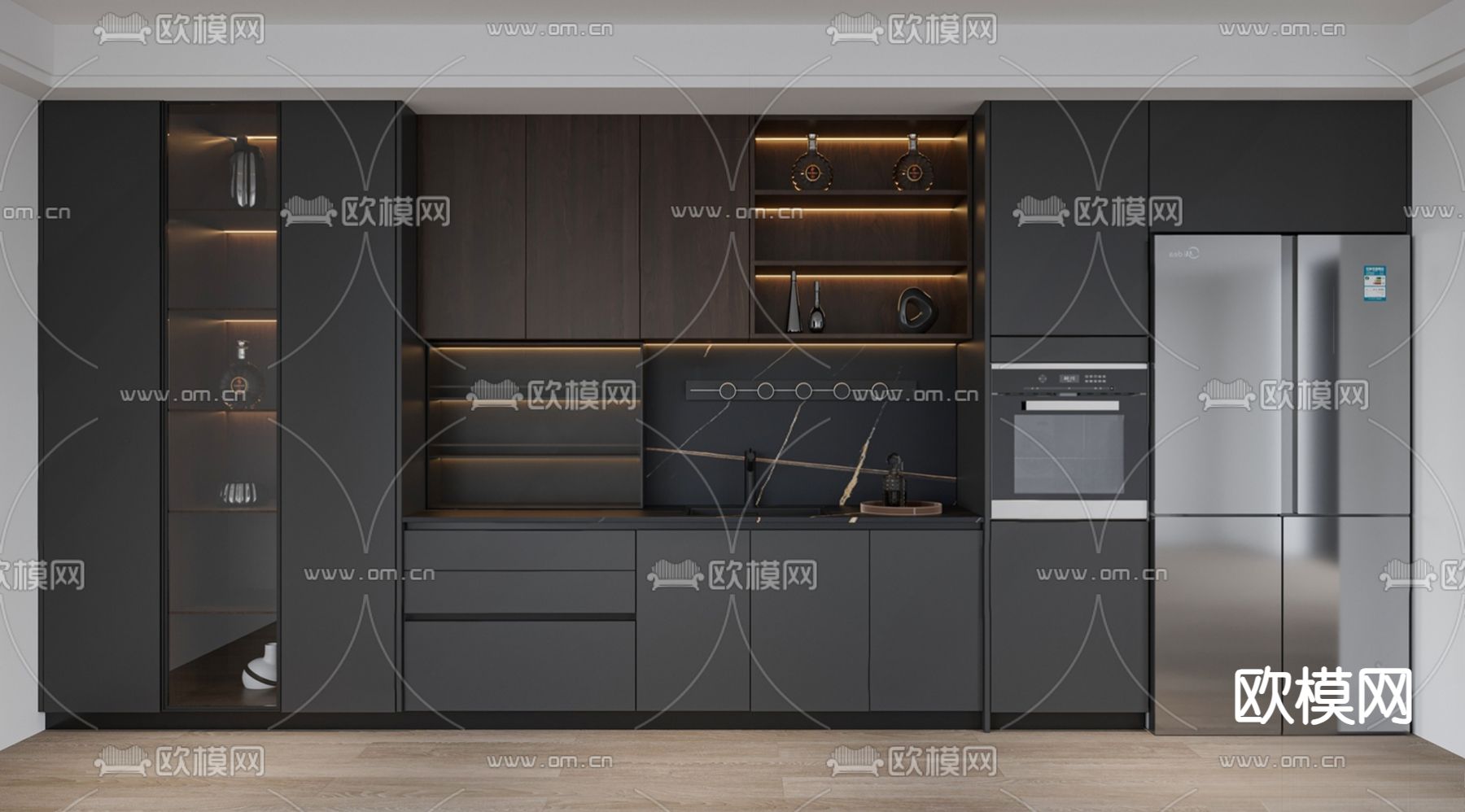 暗黑风橱柜su模型下载（渲染图2）