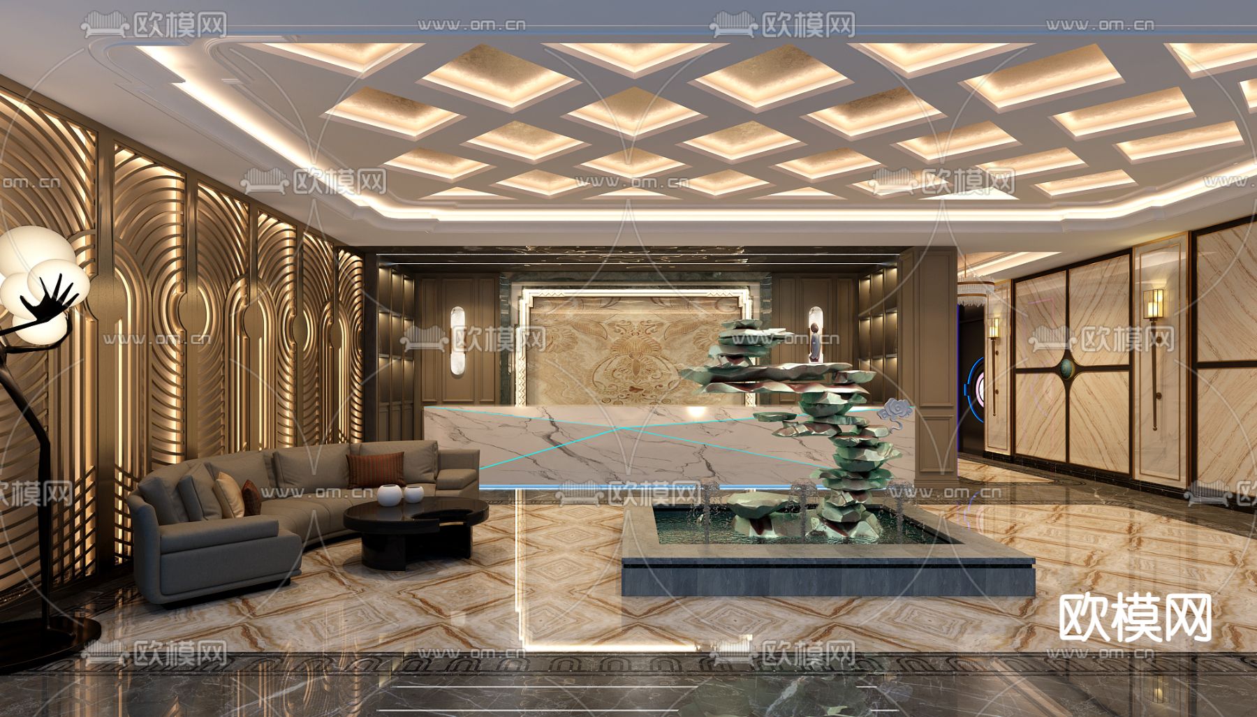 新古典KTV大厅 前台大堂3d模型下载（渲染图1）