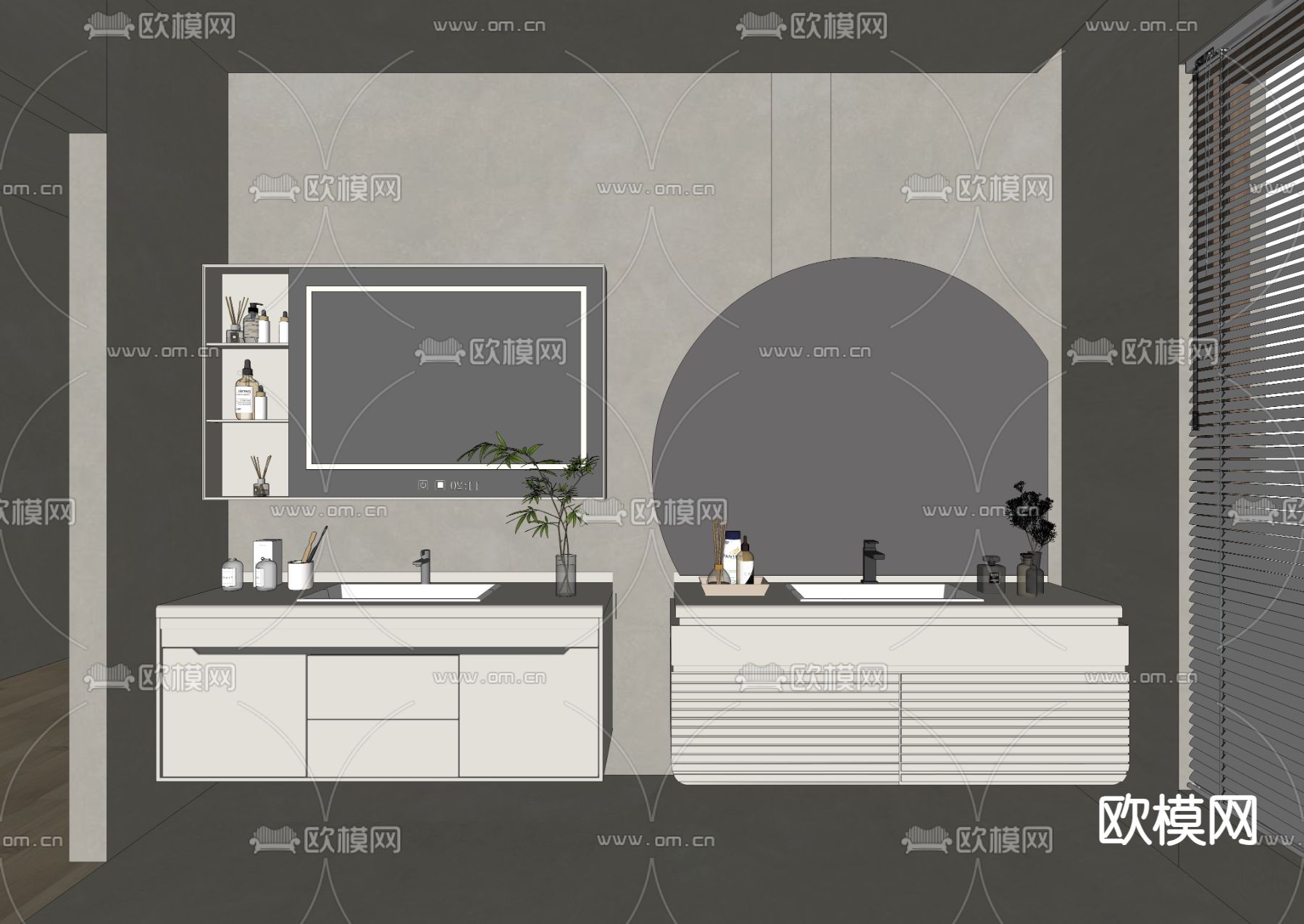 侘寂风浴室柜su模型下载（渲染图1）