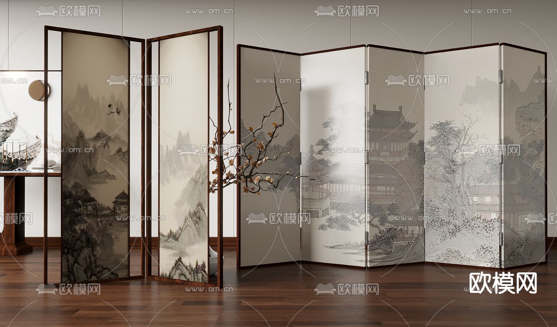 新中式屏风 隔断3d模型下载