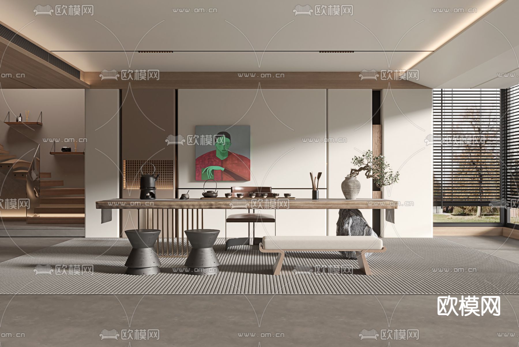 新中式茶室3d模型下载