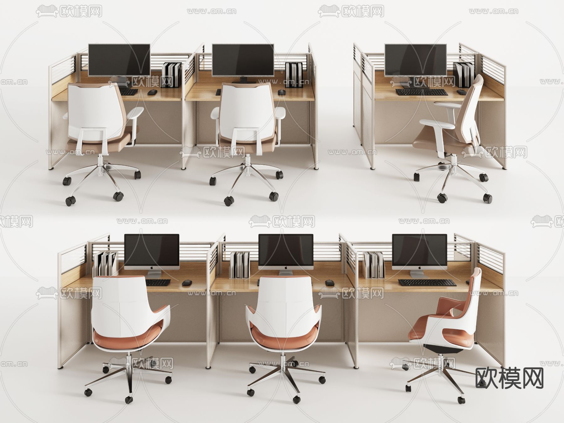 卡位办公桌 职员桌 工位3d模型下载