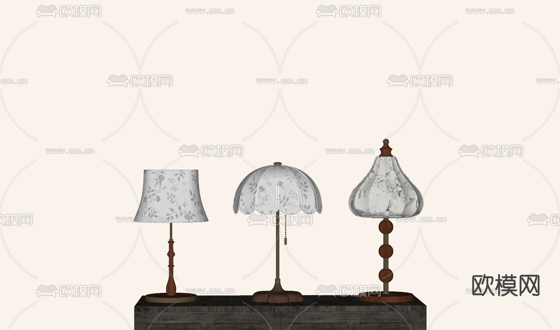 中古风台灯su模型下载（渲染图1）