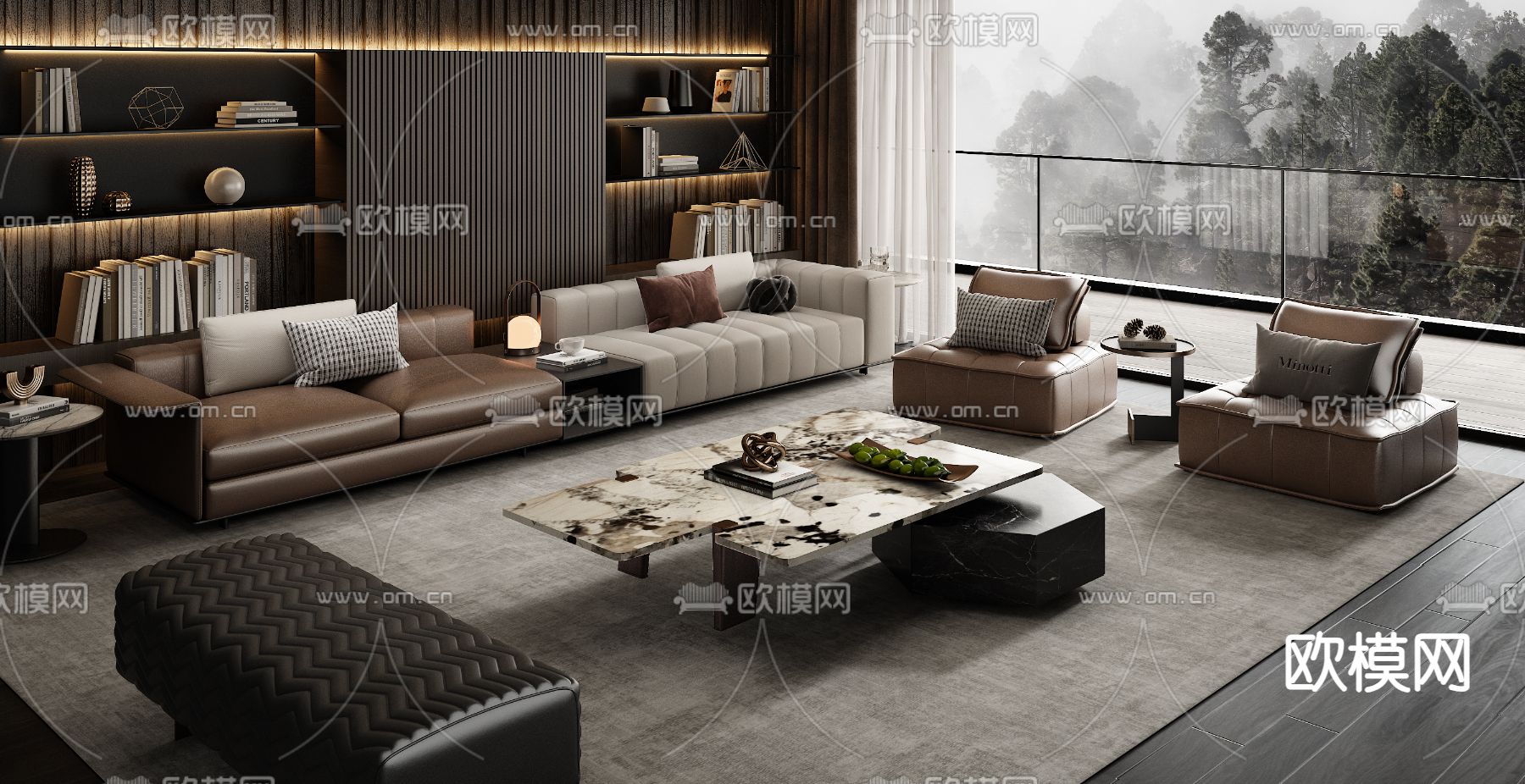 Minotti 米洛提 现代组合沙发 皮沙发3d模型下载（渲染图1）